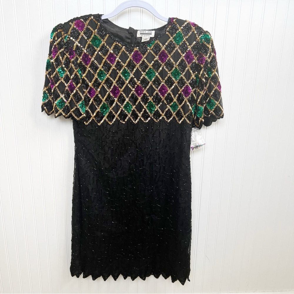 Mark & John by Gopal Vintage Black Beaded & Sequin Cocktail Dress Size Large NEW